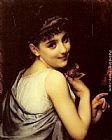 Famous Holding Paintings - A Young Beauty Holding A Red Rose
